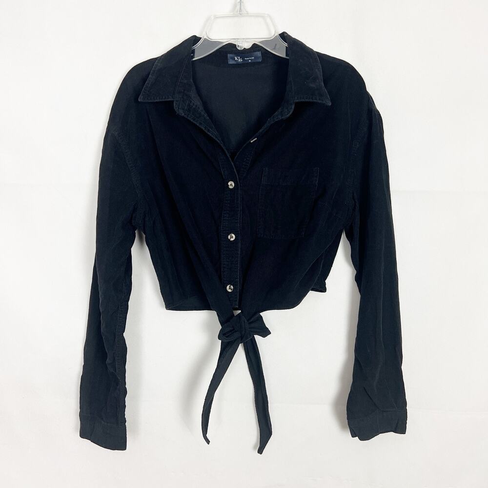 KLD Vintage Y2K Cropped Tie Front Corduroy Top Size Medium